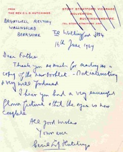 1969-06-16 letter from Fr Hutchings (Parish of Stony Stratford with Calverton records box)