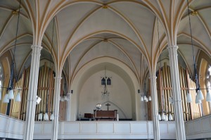 Restored Willis organ with new casework and golden pipes
