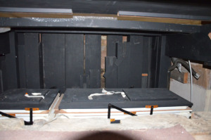 Pedal pipes behind and bellows under Swell box