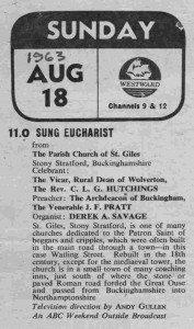 Newspaper listing of the St Giles TV service for 18 August 1963 (photo 14)