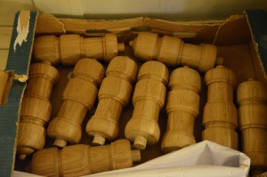 The box of finials for the organ casework