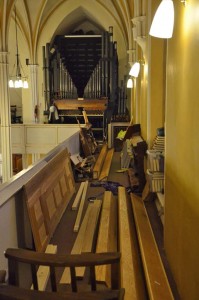 new casework pieces in the north gallery in front of the Great organ