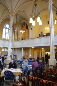 Enjoying refreshments and organ music at the Musical Bite