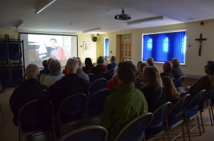 Watching the organ video in the Parish hall