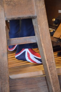 Red white and blue socks for the pedals