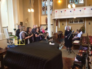 Lesley leads the handbells