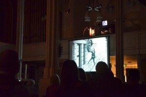 The famous clock scene, with organ