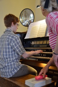 Ellie sight reads Bach