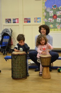 Enthusiastic young drummers