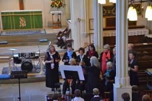 Lesley and the handbell ringers