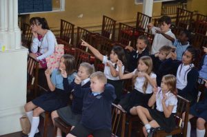 Enthusiastic Year 5 children watching the organ