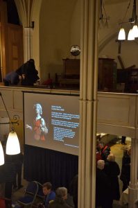 Italian painting of St Cecilia on the big screen